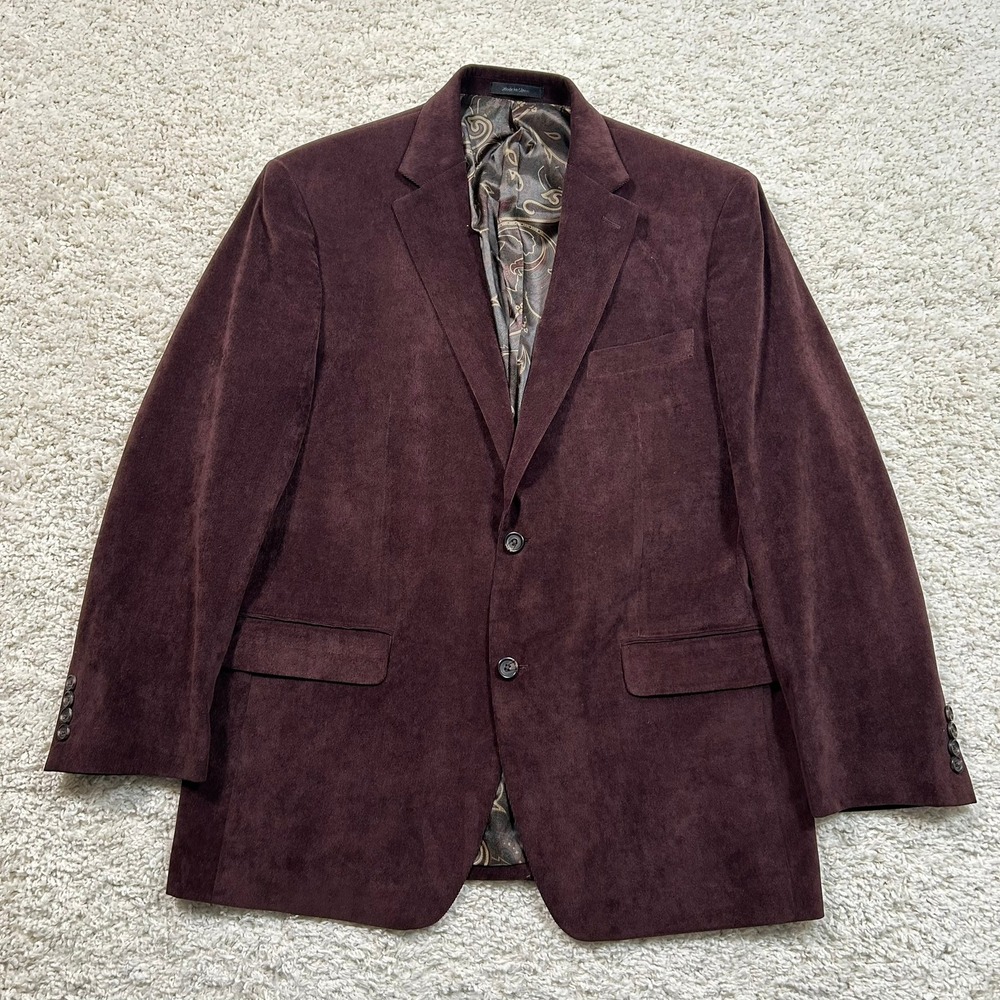 Lauren Ralph Lauren Corduroy Blazer 42R Burgundy Paisley Lined Sport Coat